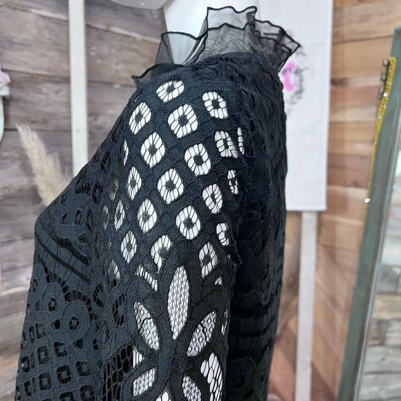 Loveriche Lace Long Sleeve Ruffled Shift Dress Black Medium 💗 - Picture 6 of 11
